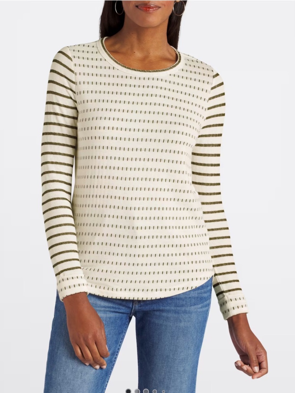 NWT-Staccato Cream and Olive Striped Abstract Long Sleeve Knit Top So Soft